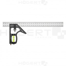 HOEGERT Линейка строительная с угольником и уровнем алюминиевая 300 мм (12")