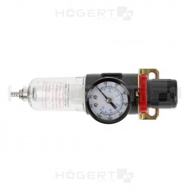 Регулятор фільтра HOEGERT з манометром, пневматичний 1/4", 90 см³, 9 бар/135 PSI
